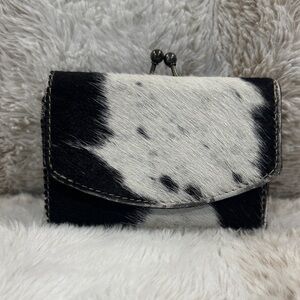 Faux Fur Cow Print Black and White Women's Wallet